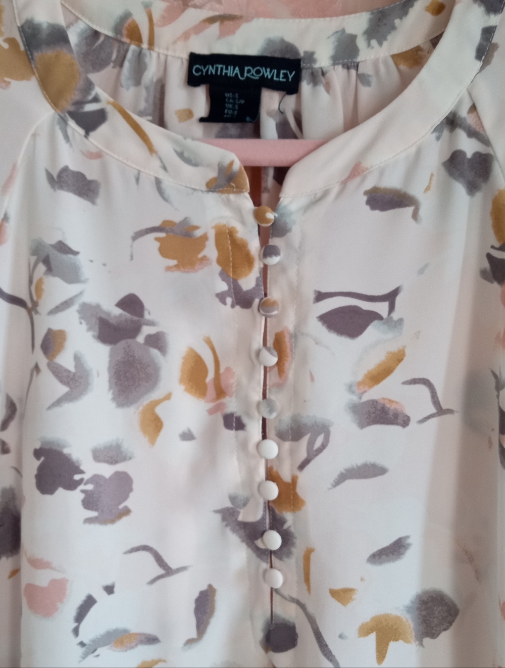 Cynthia Rowley Cream Floral Print Long Sleeve Blouse S - Picture 6 of 11